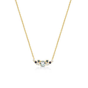 9Ct Yellow Gold Aquamarine And Diamond Necklace