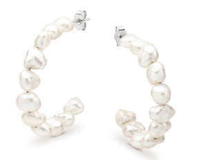 Spring Sale: Sterling Silver White Keshi Hoop Earrings