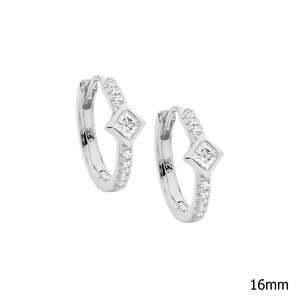 Sterling Silver 16mm Hoop With Princess CZ