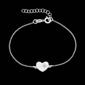 Valentines Day: Sterling Silver Heart Set With A Diamond Bracelet