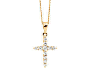 Sterling Silver Gpld Plated CZ Cross