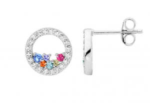 Womans Open Circle Earrings With Scattered Multi-Coloured Cubic Zircionia