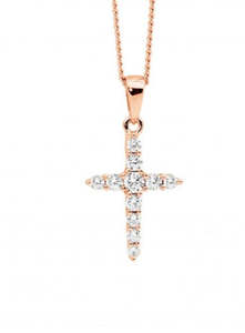 20th Birthday Sale: Sterling Silver Rose Gold Plated Cubic Zirconia Cross