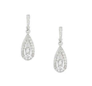 Mothers Day Sale 2025: Sterling Silver Drop With Pear Shaped CZ Earrings