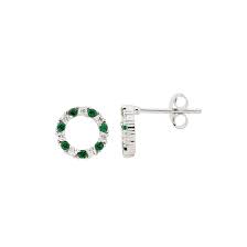 Mothers Day Sale 2025: Sterling Silver White And Green Cubic Zirconia Open Circle Stud Earing