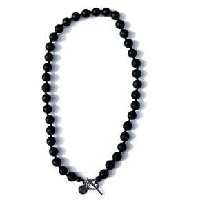 Black Friday 2025: Womens10mm Black Matt Onyx Stainless steel Fob Necklace Rnd Bk SS FASHION