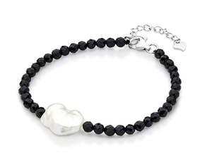 Sale: Black Spinel And White Keishi Pearl Bracelet