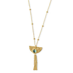 Fashion Jewellery: Steel Me Boho Yellow Gold Blue Stone Necklace