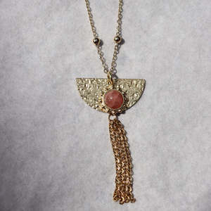 Steel Me Boho Yellow Gold Pink Stone Necklace