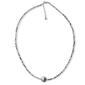 Silver Perle Silver Hematite & Fresh Water Pearl Necklace