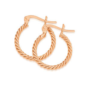 Earrings: Sterling Silver Rose Gold Plated Twist Rope Hoop Earrings