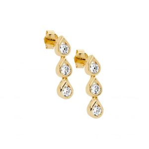 Fashion Jewellery: Ellani Sterling Silver Yellow Gold Plated CZ Earrings E640G