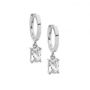 Fashion Jewellery: Ellani Sterling Silver Hoops with Cz Drop E644S