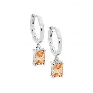 Ellani Hoop earrings with Champagne CZ Drop E644CH