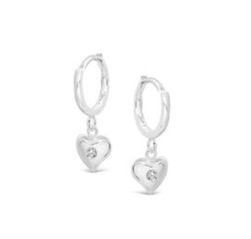 Earrings: Sterling Silver Hoops with Drop CZ Set Heart