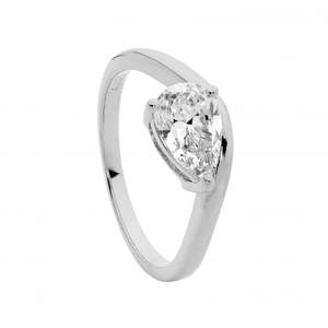 Rings: Ellani Sterling Silver Pear shaped Cz Ring R524S