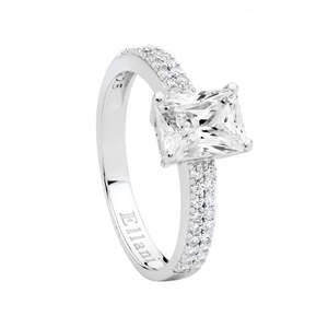 Ellani Sterling Silver Solitaire Double Row Shoulder R522