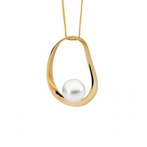 Silver Jewellery: Ellani Sterling Silver Yellow Gold Plated Freshwater Pearl Pendant P910G