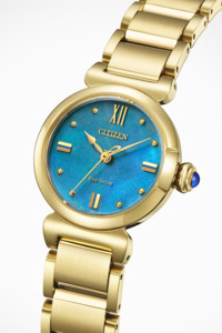 Watches: Ladies Gold Citizen Eco Drive With Aqua Coloured Dial EM1133-85L
