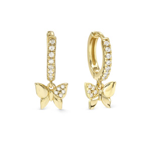 All Jewellery: Nomination Petit Sparkle Earrings Sterling Silver Yellow Gold Plated Hoops With Butterflies 242305/042