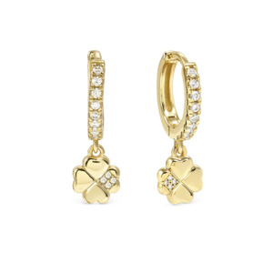 Nomination Petit Sparkle Earrings 242305/003 Gold Four Leaf Clover Cz Hoops