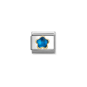 Childrens Jewellery: Nomination Composable Blue CZ Flower with 18ct Gold 030615/007