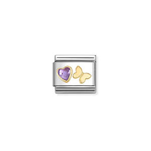 Nomination Composable Purple Heart Cz And 18Ct Gold Butterfly 030613/13