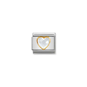 Childrens Jewellery: Nomination Classic Link 030610/010 White Faceted Heart CZ in 18k Gold