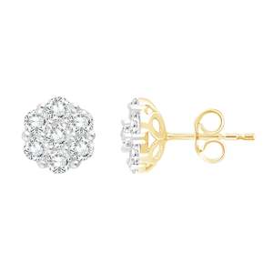 9ct Yellow Gold Lab Diamond Cluster Earrings 1.00ct TDW