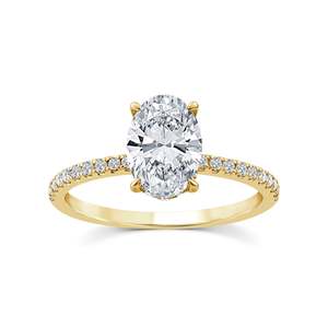 Diamond Rings: 9ct Yellow Gold Oval Lab Grown Solitaire With Shoulder Diamonds 1.75ct Tdw