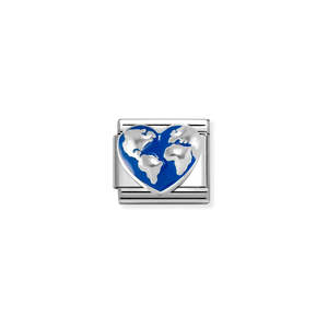Nomination Composable Classic Link 330204/45 World Map On Heart In Silver & Enamel