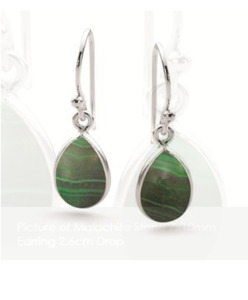 Sterling Silver Pear Shaped Malachite Earrings
