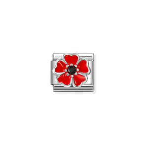 Nomination Composable Classic Link 330321/19 Red Poppy In 925 Silver, Enamel & CZ