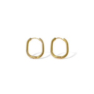 FV Oval Stainless Steel Yellow Gold Plated Huggie Hoop Earrings