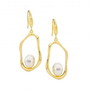 Ellani Sterling Silver Yellow Gold Plated Fresh Water Pearl Drop Earrings