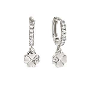 Petit Sparkle Earrings 242305/001 Sterling Silver Four Leaf Clover CZ Hoops