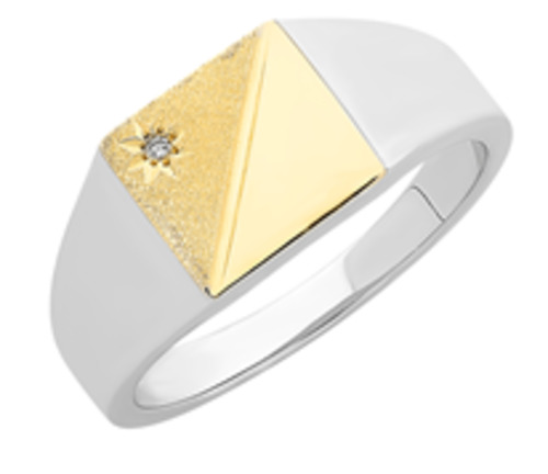 All Jewellery: Mens Sterling Silver And 9ct Yellow Gold Diamond Set Ring