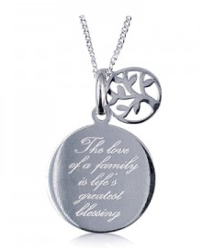 All Jewellery: Sterling Silver Disc "Family/Love" With Tree Of Life Charm On Chain