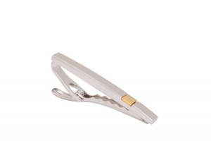 Mens Jewellery: Polished Rhodium & Brushed Gold Plated Tie Clip-