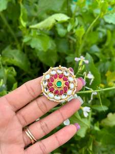 Multi coloured ring in Kundan ( adjustable )