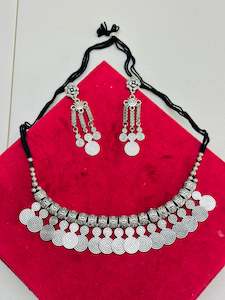 German Silver Oxidised Jewellery: Necklace set with earrings