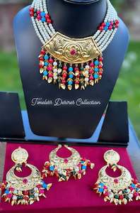 Multi Colour pipal patti necklace in Punjabi Traditional jewellery