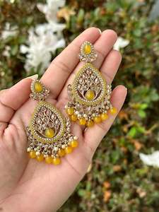 Yellow Colour Jewellery Options: Mustard Earrings in Polki- J31