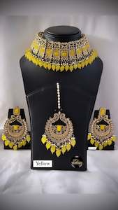 Yellow Choker / Necklace set in Reverse AD