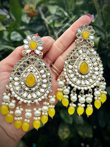 Yellow Colour Jewellery Options: Yellow mirror earrings in Sheesha