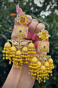 ( Item Code E-1 ) Yellow Most trending meena kundan earrings in gold plating ( s&hellip;