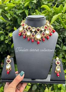 Maroon Colour Jewellery: Maroon colour necklace set