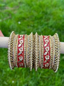 Maroon Colour Jewellery: Maroon Rajwadi Style Meenakari bangles set ( set of Both hands )