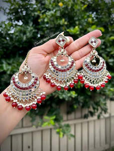 Maroon Earrings & Tikka set in Mirror
