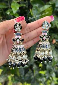 Black Colour Jewellery Options: Black Jhumka earrings in meenakari